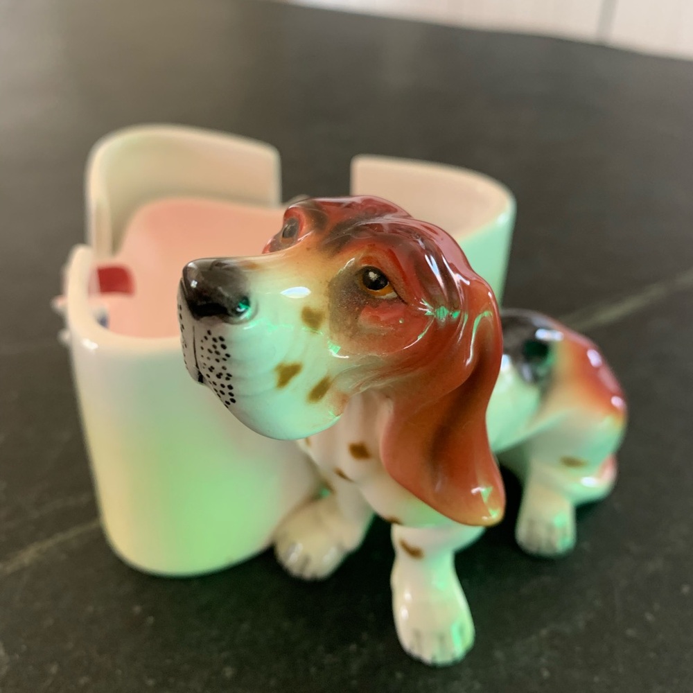 Adorable Vintage Hound Dog Ceramic Ashtray set.  Japan